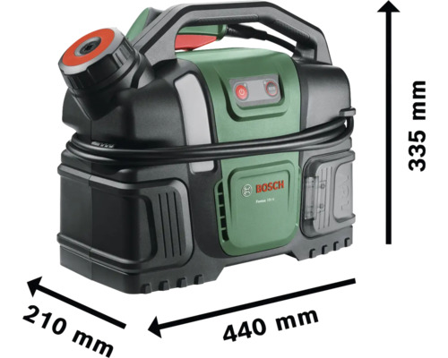 Nettoyeur sans fil Bosch Fontus 18V-6 avec des dimensions de 440 mm de longueur, 210 mm de largeur et 335 mm de hauteur
