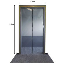 Schutztür aus transparenter Folie mit den Maßen 1,2 Meter mal 2,2 Meter