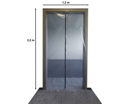 Schutztür aus transparenter Folie mit den Maßen 1,2 Meter mal 2,2 Meter