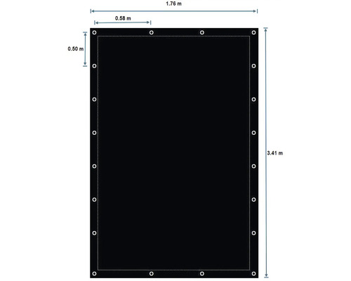 Bâche tissée noire de 1,76 mètre de large et 3,41 mètres de long avec des œillets