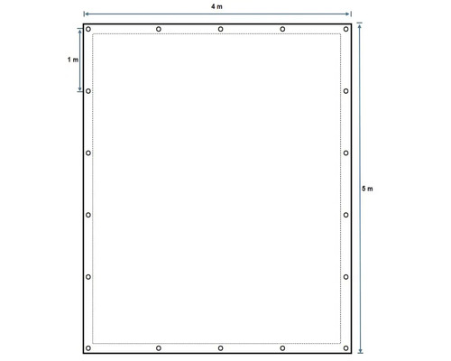 Technische Zeichnung eines rechteckigen Sonnensegels mit den Maßen 4 mal 5 Meter