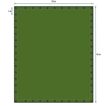 Rechteckige Plane, 10 Meter mal 12 Meter, mit Ösen im Abstand von einem Meter