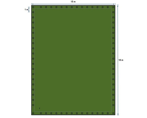 Illustration einer rechteckigen Plane mit Ösen, 15 Meter mal 18 Meter