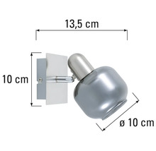 Applique murale avec des dimensions de 13,5 cm de longueur, 10 cm de hauteur et 10 cm de diamètre