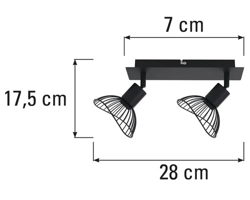 Dimensions d'un plafonnier noir avec deux spots