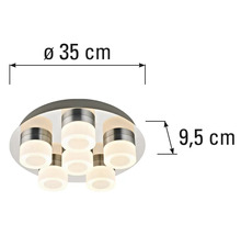 Plafonnier avec des dimensions de 35 centimètres de diamètre et 9,5 centimètres de hauteur.