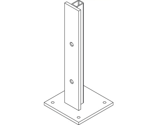 Poteau pour la construction de clôtures avec plaque de base carrée et trous