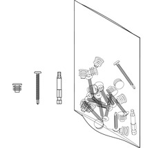 Vis, chevilles et embout dans un emballage