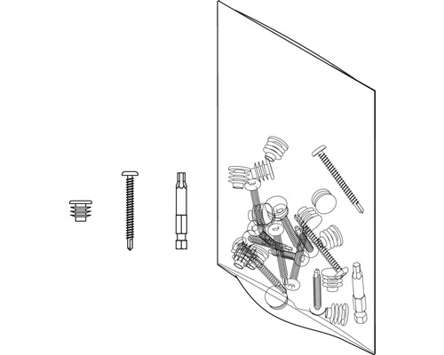 Vis, chevilles et embout dans un emballage