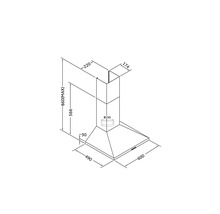 Schéma technique d'une hotte aspirante avec indications de dimensions