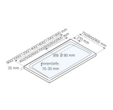 Schéma technique d'un receveur de douche avec dimensions