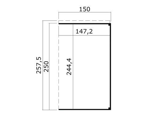 Technische Zeichnung mit Maßangaben: 257,5 x 150 mm