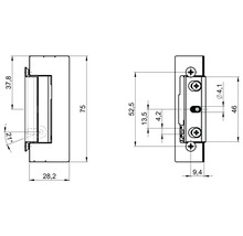 Schéma technique d'un ouvre-porte avec indications de dimensions
