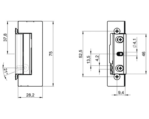 Schéma technique d'un ouvre-porte avec indications de dimensions