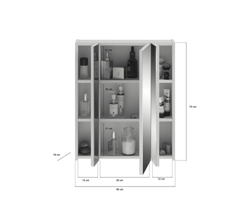 Abmessungen eines Spiegelschranks mit Fächern