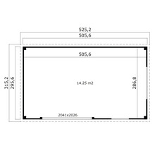 Plan d'un abri de jardin avec indications de dimensions