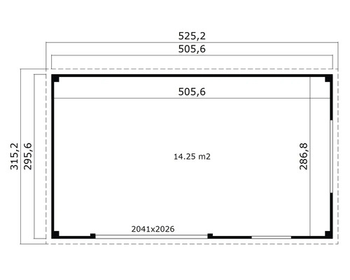 Plan d'un abri de jardin avec indications de dimensions