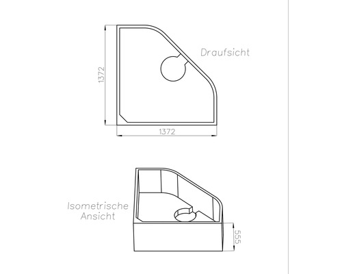 Schéma technique d'un receveur de douche avec dimensions