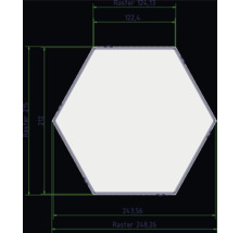 Dessin technique d'un hexagone avec indications de dimensions