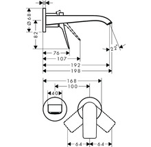 Technische Zeichnung eines Wasserhahns mit Maßangaben.