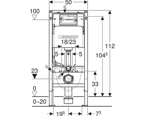 Dessin technique d'un système d'installation Geberit avec dimensions