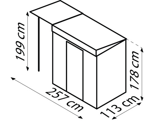 Abbildung mit Maßangaben zum Gerätehaus