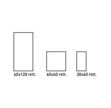Darstellung von drei Fliesen in verschiedenen Größen: 60x120, 60x60 und 30x60