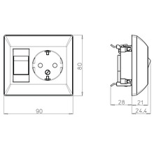 Dessin technique d'une prise de courant avec fusible et indications de dimensions