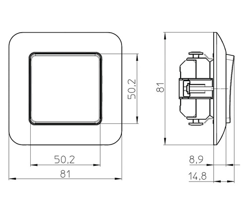 Schéma technique d'un interrupteur avec indications de dimensions