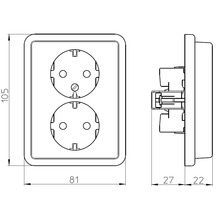 Dessin technique d'une prise double avec dimensions