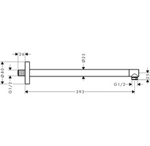 Dessin technique d'un bras de douche avec indications de dimensions