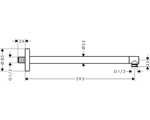 Dessin technique d'un bras de douche avec indications de dimensions