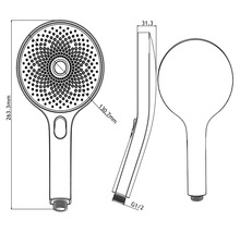 Dessin technique d'une douchette à main avec indications de dimensions