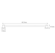 Technische Zeichnung einer Handtuchstange mit den Maßen 82,5 cm Länge, 4,5 cm Höhe und 3,8 cm Tiefe.