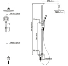 Schéma technique d'un ensemble de douche avec dimensions