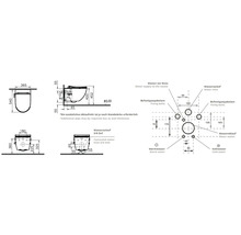 Schéma technique d'un WC avec des indications de dimensions pour l'installation