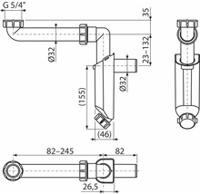 Schéma technique d'un siphon avec indications de dimensions