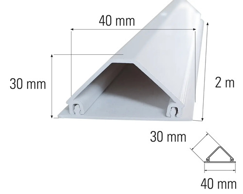 Weißes Kabelkanalprofil mit den Maßen 40 mm x 30 mm x 2 m.