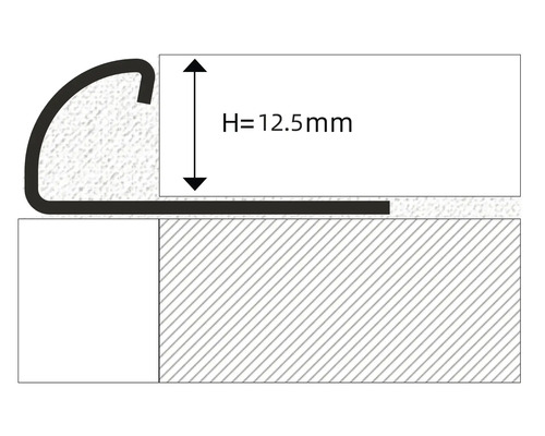 Illustration d'un profilé d'arrêt de marche d'escalier d'une hauteur de 12,5 mm.