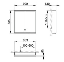 Schéma technique d'une armoire de toilette avec dimensions