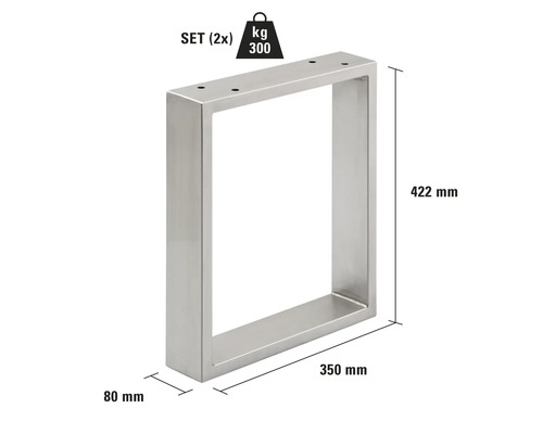 Tischbein aus Metall, Set mit zwei Stück, maximale Belastbarkeit 300 Kilogramm, 422 x 350 x 80 Millimeter