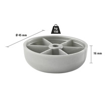 Pied de meuble en plastique de 45 mm de diamètre et 16 mm de hauteur, capacité de charge 150 kg