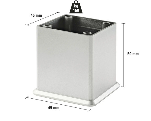 Pied de meuble carré en métal, 45 x 45 x 50 mm, capacité de charge maximale 150 kg