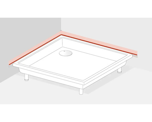 Eckige Duschwanne mit Dichtband an der Wand