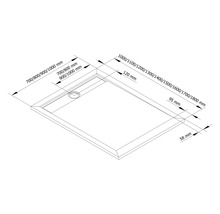 Technische Zeichnung einer Duschwanne mit Maßangaben