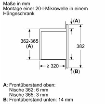 Maße für die Montage einer 20-Liter-Mikrowelle in einem Hängeschrank