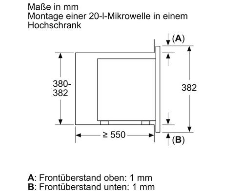 Maße einer 20-Liter-Mikrowelle für den Einbau in einen Hochschrank