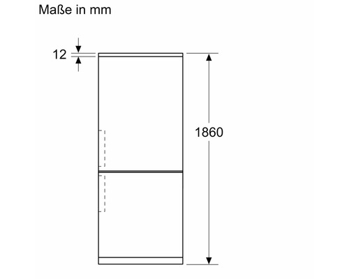 Maße eines Kühl-Gefrier-Kombination Geräts, 1860 Millimeter hoch, 12 Millimeter Tiefe
