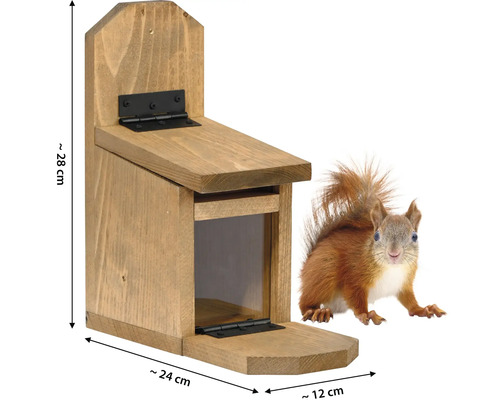 Eichhörnchenfutterhaus aus Holz mit Eichhörnchen
