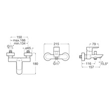 Schéma technique d'un robinet avec indications de dimensions